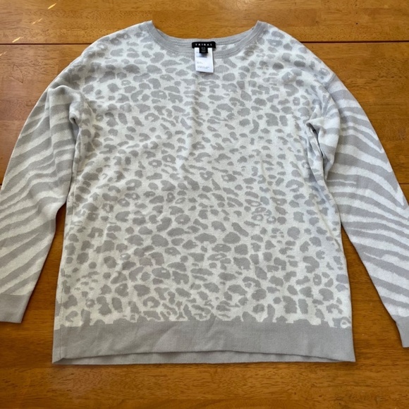 Tribal Cotton Pullover Sweater Light Gray Ivory Top Sweatshirt New, Size S - Picture 1 of 9